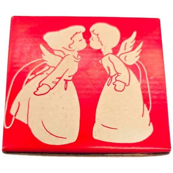 Vintage Kissing Angel Glazed Ornament Set Porcelain Figurine Original Box - Picture 9 of 11